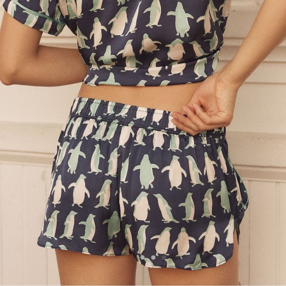 NWT Anthro Silky Penguin Print Pajama Shorts 🐧 - Picture 3 of 12